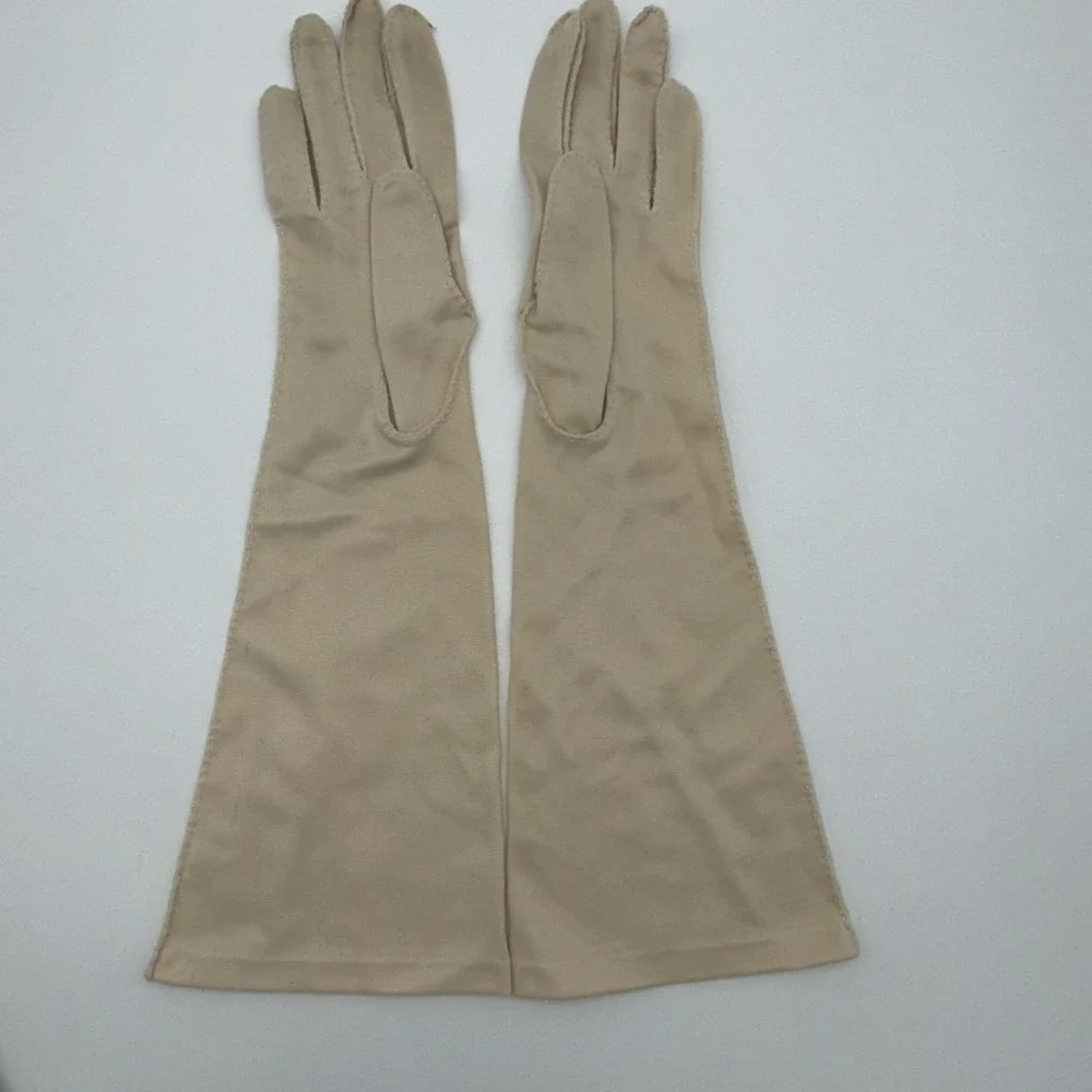Vintage Van Raalte Ivory Cotton‎ Jersey Dress Gloves Mid Forearm 1950s 13
